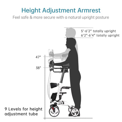 Portable Upright Walker Stand up Folding Rollator Walker with Basket Height Adjustable Handle Soft Seat with 4 Wheels