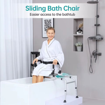 2024 Hot Sales Height Adjustable PU Seat and Backrest Tub Transfer Bench Sliding Shower Chair