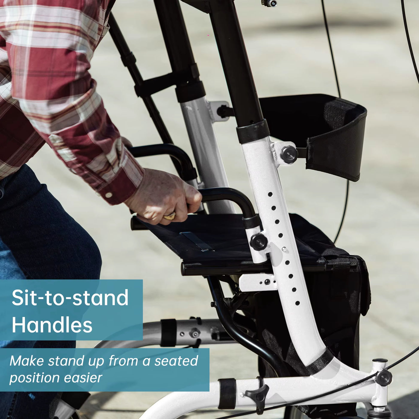 Portable Upright Walker Stand up Folding Rollator Walker with Basket Height Adjustable Handle Soft Seat with 4 Wheels