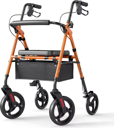 Fully Adjustable Roller Walker Rollator for Seniors Spongy Upholstered Seat Rehabilitation Therapy Supplies