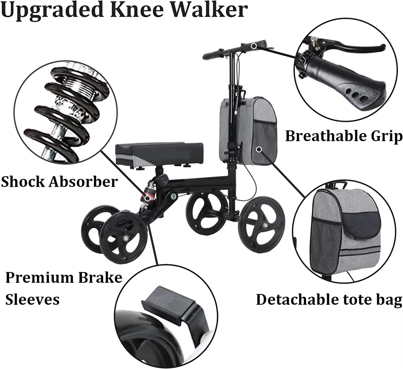 Ousite One Leg Car Knee Scooter for Disabled Walking Walker Crutches