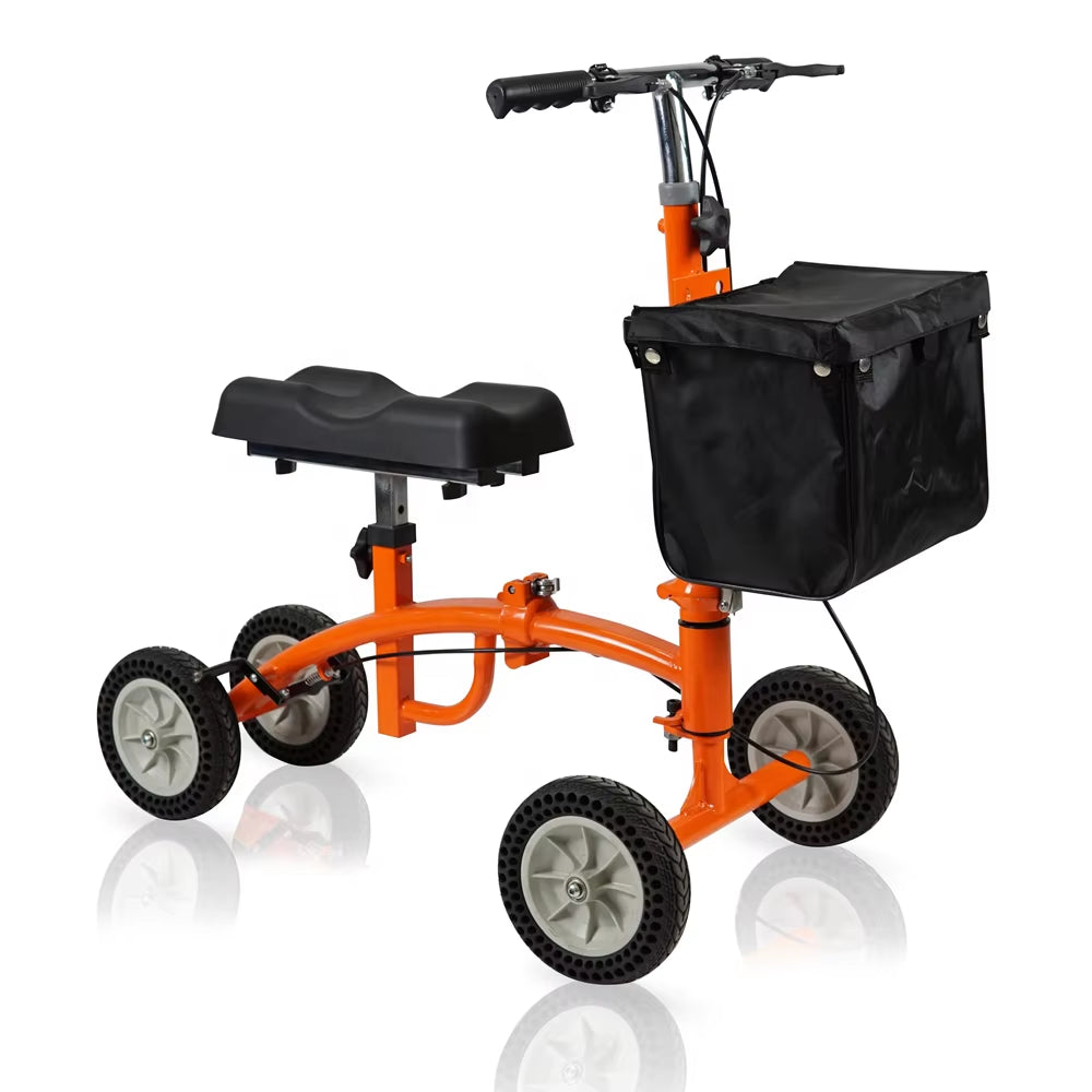 Rehabilitation Aluminum Lightweight Foldable Knee Scooter Walker for Ankle Fracture with Seat Storage Bag