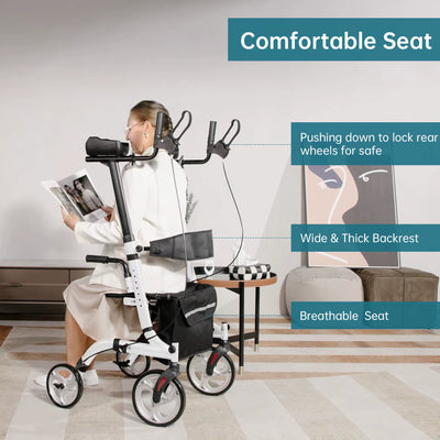 Portable Upright Walker Stand up Folding Rollator Walker with Basket Height Adjustable Handle Soft Seat with 4 Wheels