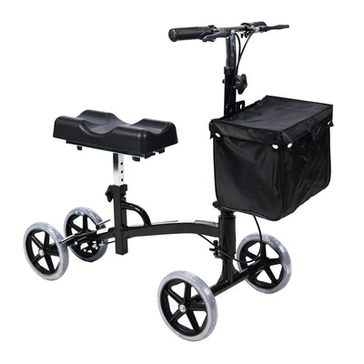 Rehabilitation Aluminum Lightweight Foldable Knee Scooter Walker for Ankle Fracture with Seat Storage Bag