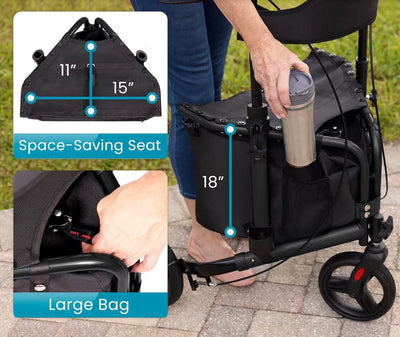 OEM Factory 3 Wheel Walker with Seat Tri Rollator Foldable Walker with Chairs for the Disabled