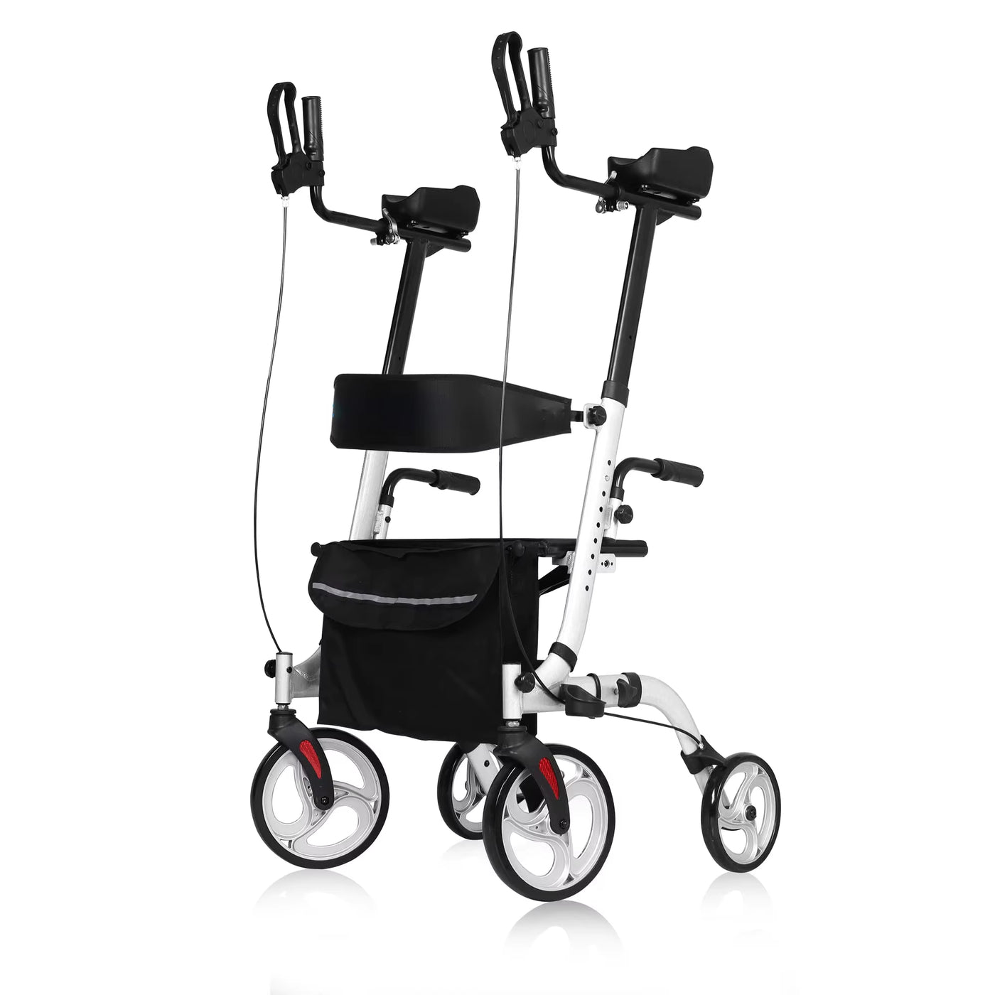 Portable Upright Walker Stand up Folding Rollator Walker with Basket Height Adjustable Handle Soft Seat with 4 Wheels