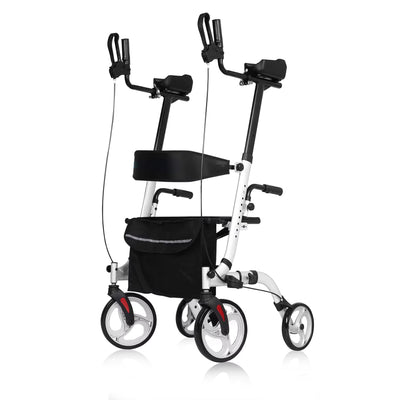 Portable Upright Walker Stand up Folding Rollator Walker with Basket Height Adjustable Handle Soft Seat with 4 Wheels