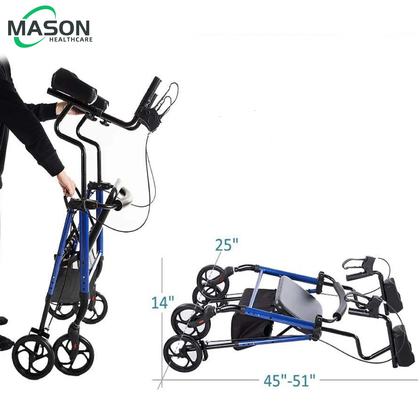 Lightweight Compact Folding Fully Adjustable Upright Walker & Rollator with Padded Seat & Backrest for Seniors