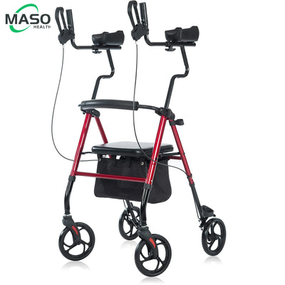 Lightweight Compact Folding Fully Adjustable Upright Walker & Rollator with Padded Seat & Backrest for Seniors