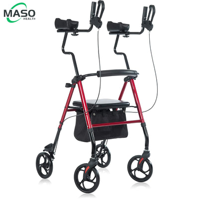 Lightweight Compact Folding Fully Adjustable Upright Walker & Rollator with Padded Seat & Backrest for Seniors