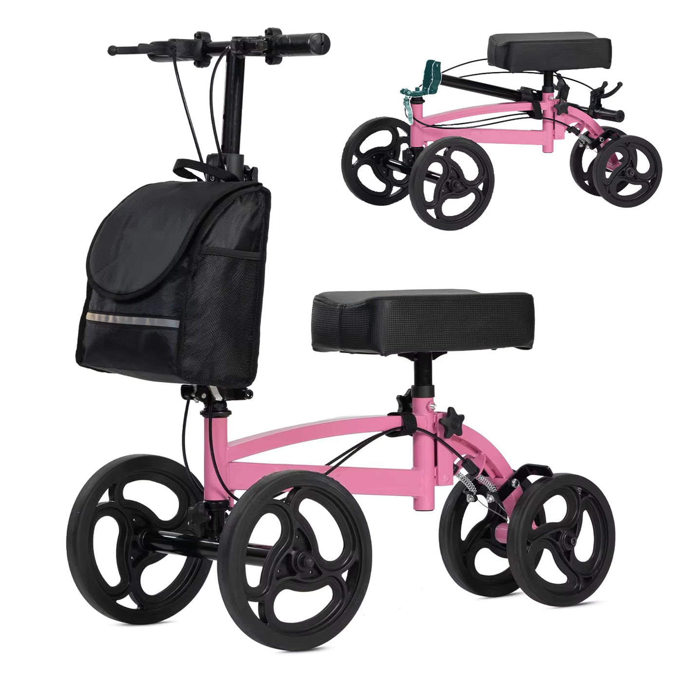 Steerable Folding Knee Scooter for Adults Dual Braking System Steel Knee Walker with Basket Handicapped Scooters