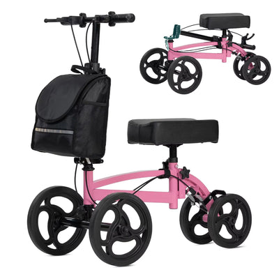 Steerable Folding Knee Scooter for Adults Dual Braking System Steel Knee Walker with Basket Handicapped Scooters