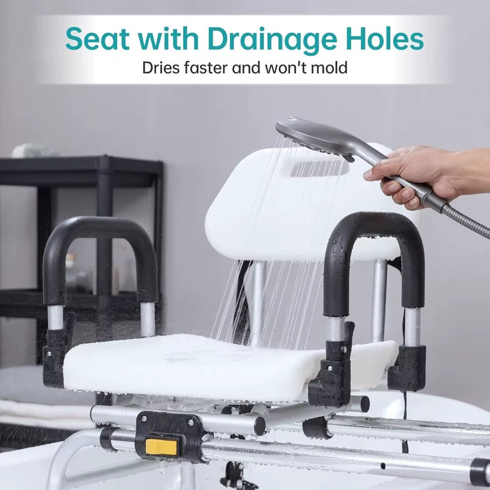 2024 Hot Sales Height Adjustable PU Seat and Backrest Tub Transfer Bench Sliding Shower Chair