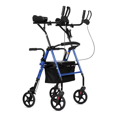Four Wheels Folding Height Adjustable Steel Rollator Walker with Seat Mobility Aids