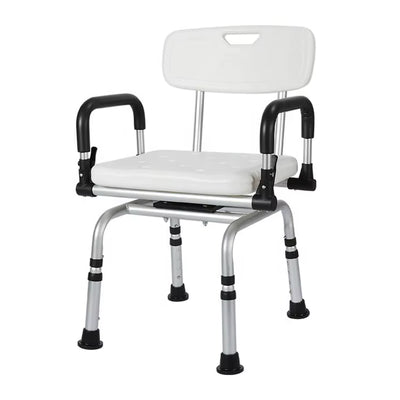 Folding Aluminum Alloy Shower Chair Rotating Ajustable Bathroom Chair Removable Armrests Bath Chair for Elderly
