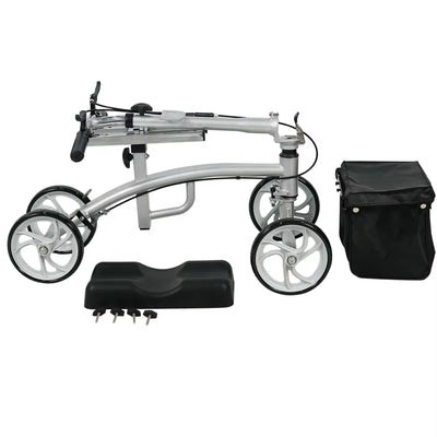 Rehabilitation Aluminum Lightweight Foldable Knee Scooter Walker for Ankle Fracture with Seat Storage Bag